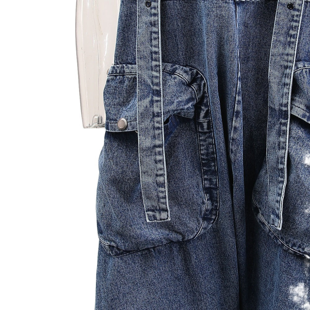 Large Pockets DENIM Jumpsuit Pants