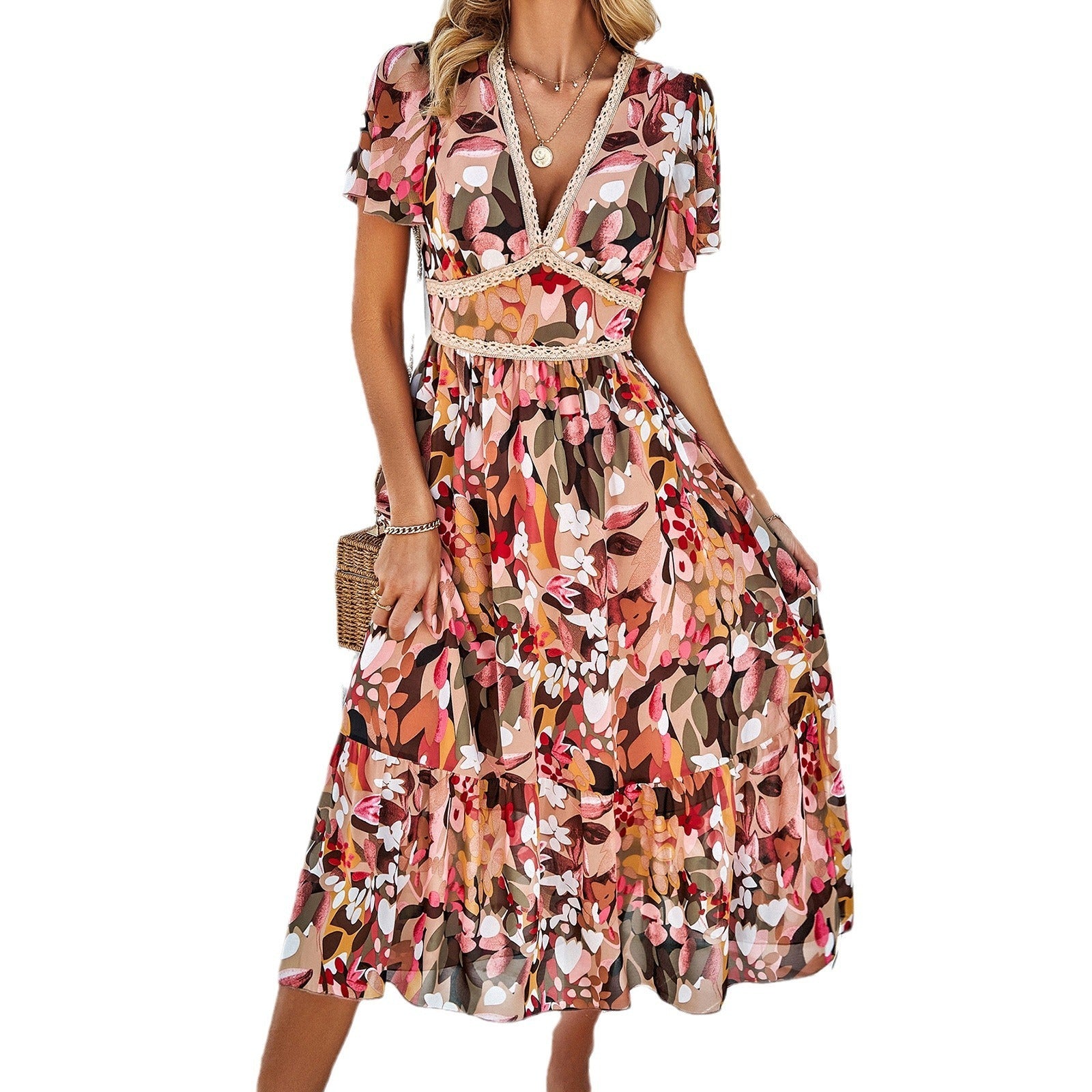 Women's dress, spring and summer casual vacation printed dress