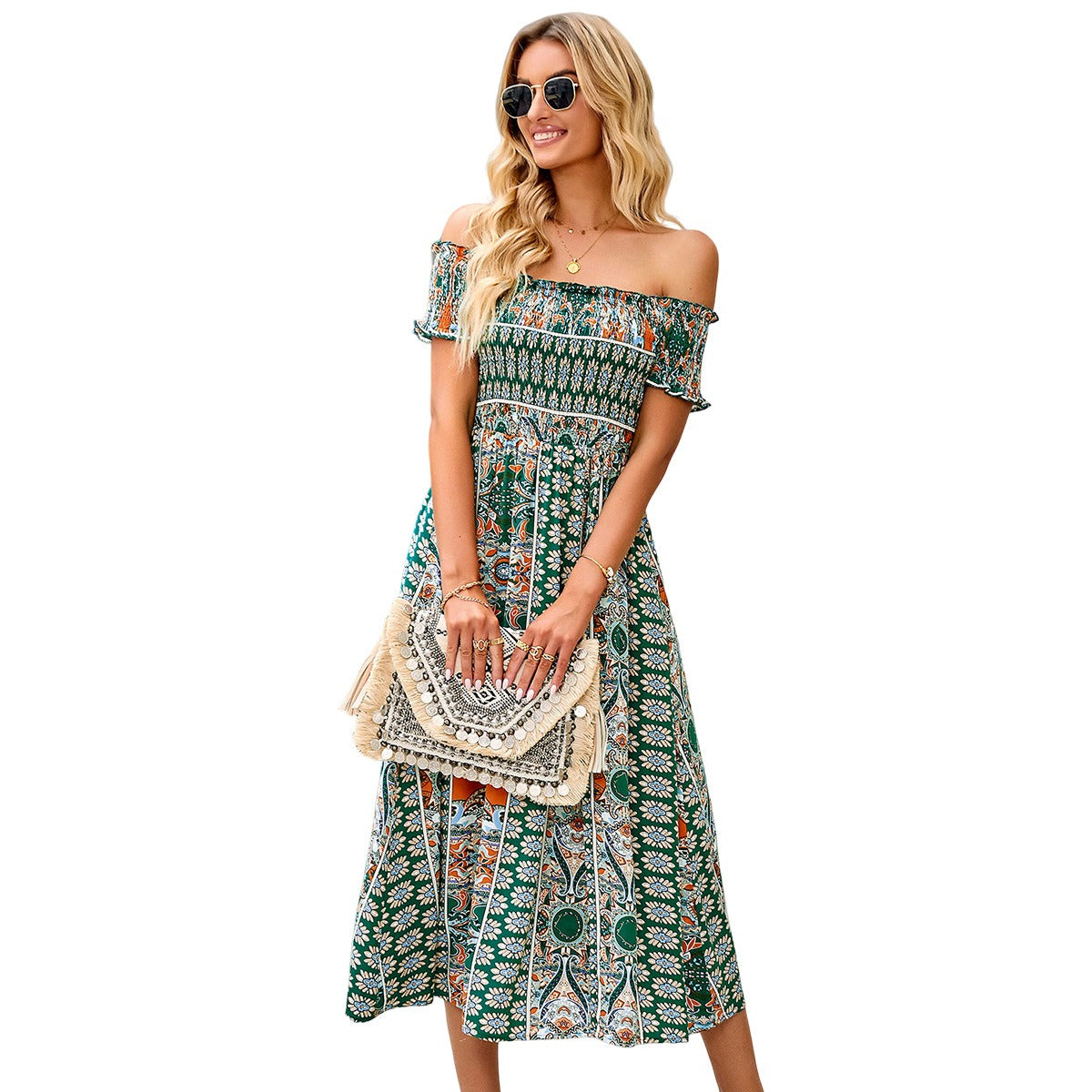 Spring/Summer One Shoulder Bohemian Split Hem Dress