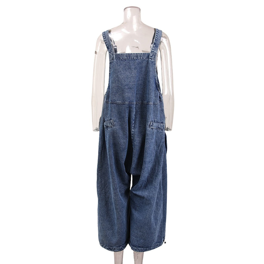 Large Pockets DENIM Jumpsuit Pants