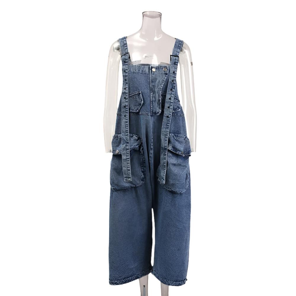 Large Pockets DENIM Jumpsuit Pants