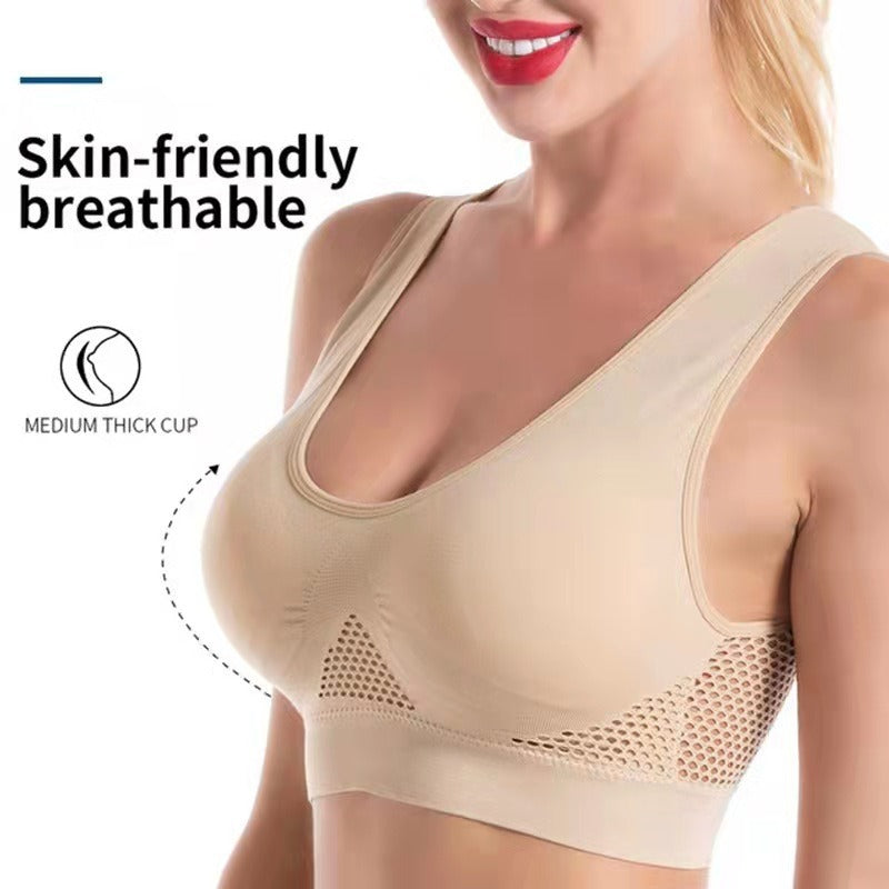 Large Sports Bra for Women - Mesh Perforated Design for Yoga, Running, and Fitness