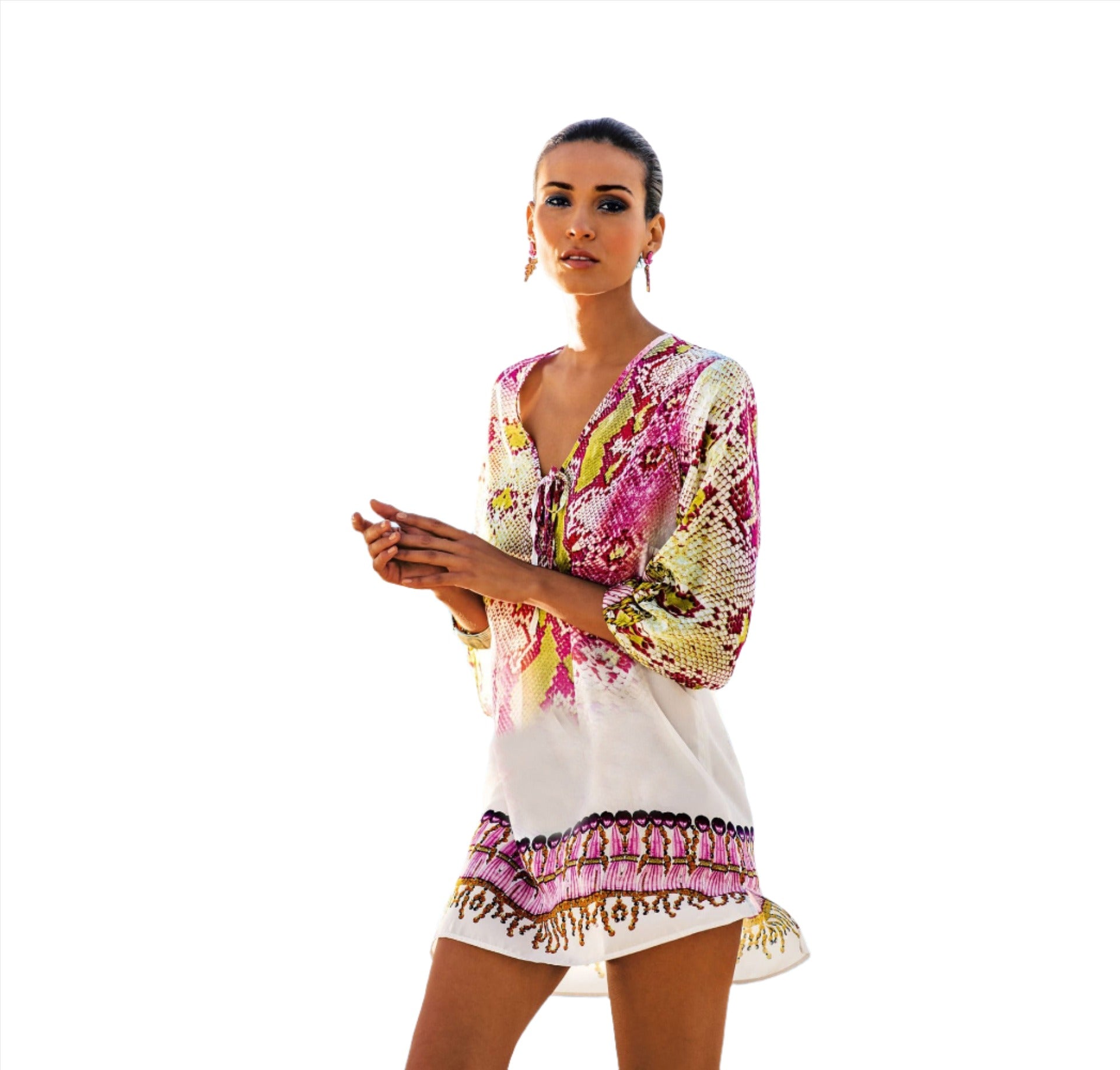 Women's Lightweight Swimsuit Kimono Cover Up, Chiffon Snake Print