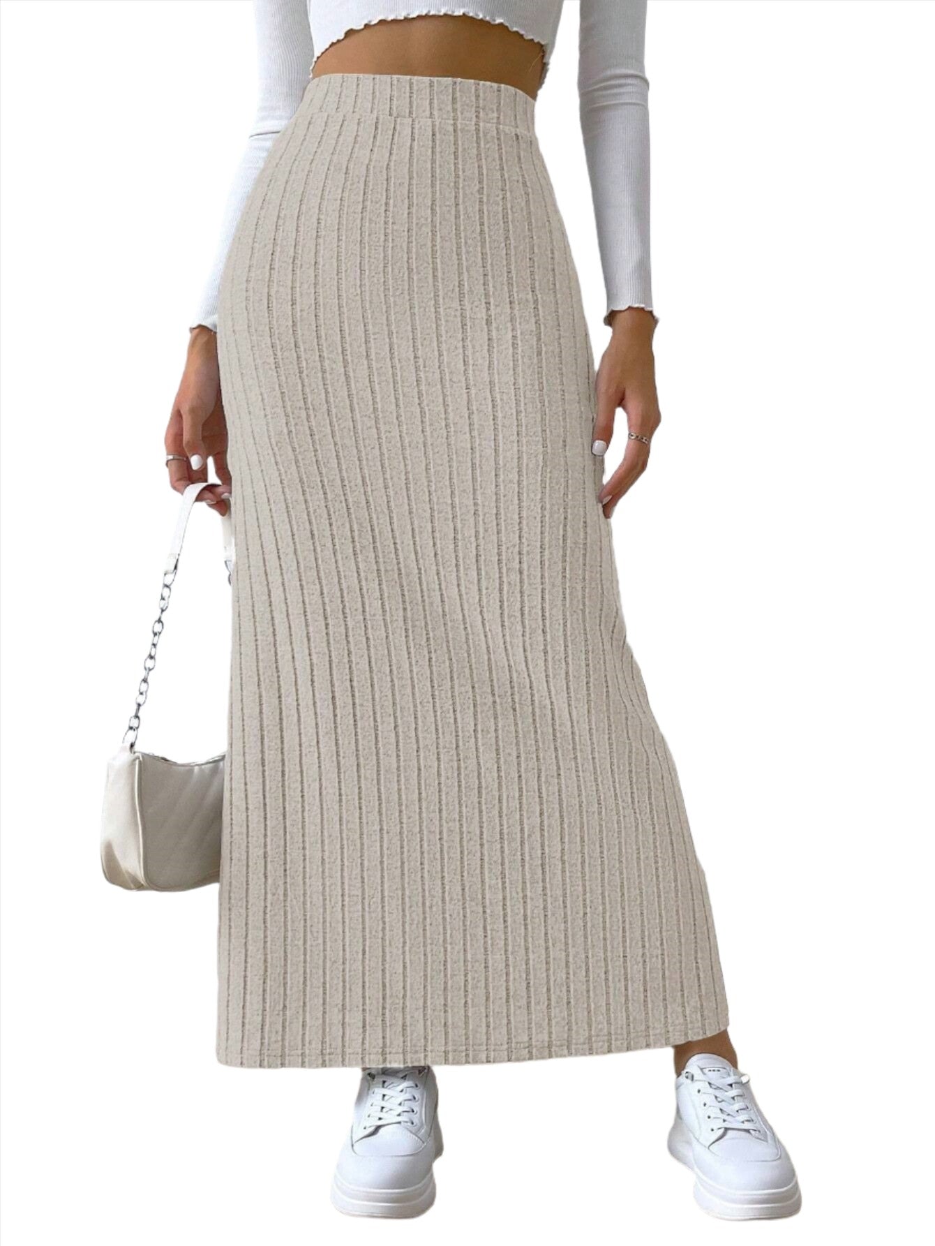 High Waist Side Slit Slim Fit Knitted Skirt - Women's Trendy Culottes