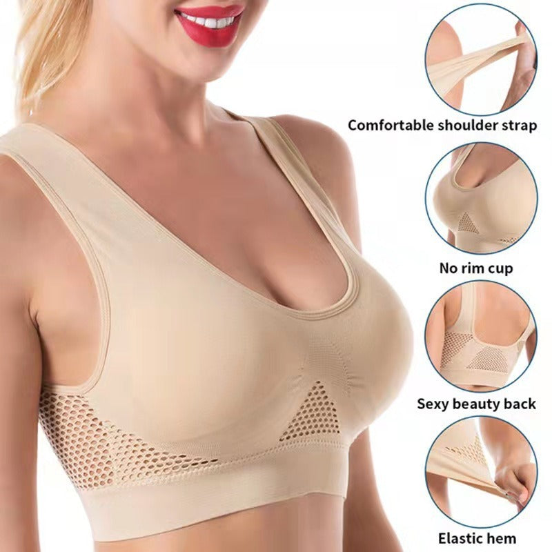 Large Sports Bra for Women - Mesh Perforated Design for Yoga, Running, and Fitness