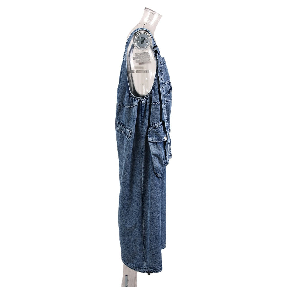 Large Pockets DENIM Jumpsuit Pants