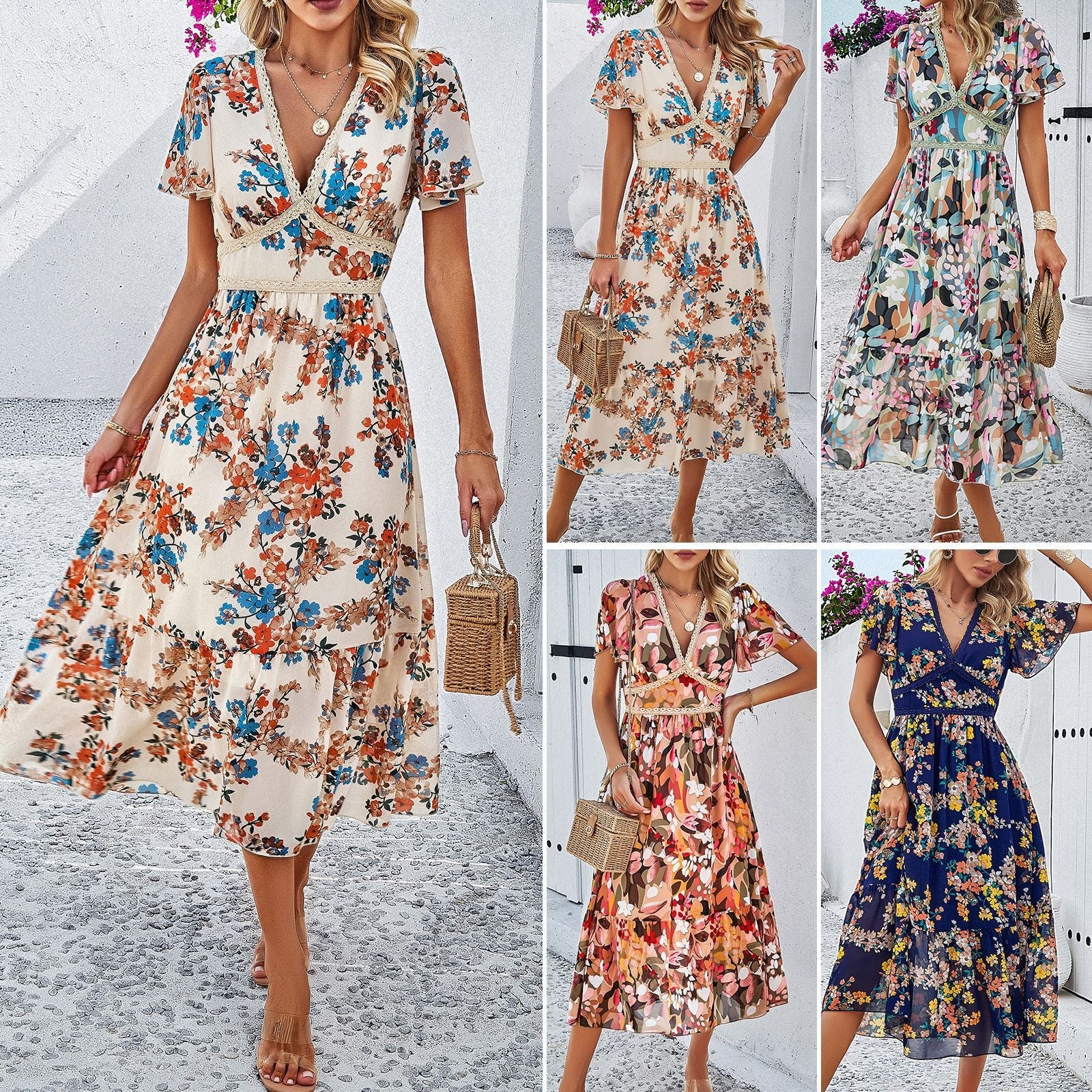 Women's dress, spring and summer casual vacation printed dress