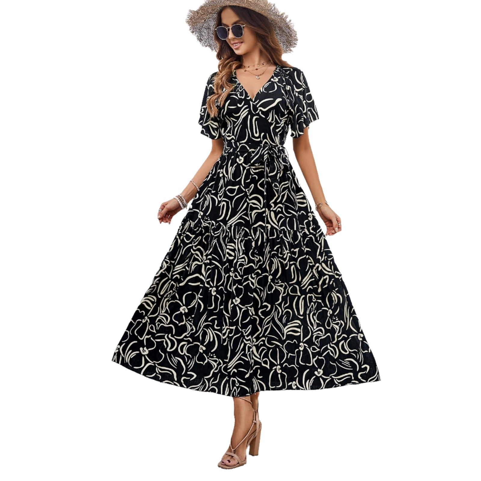 Short Sleeve Irregular Pattern Print Dress