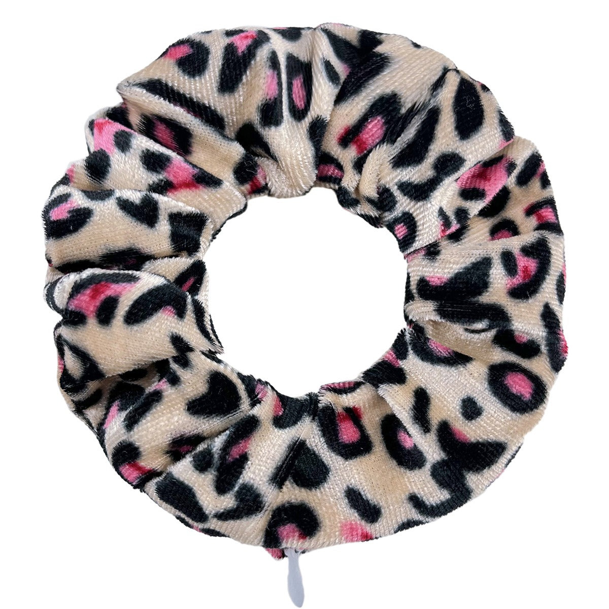 VELVET Zipper Leopard Scrunchies Large Intestine Hair Ring Chiffon Printing Elastic Rubber Band Hair Ring Rope Tie