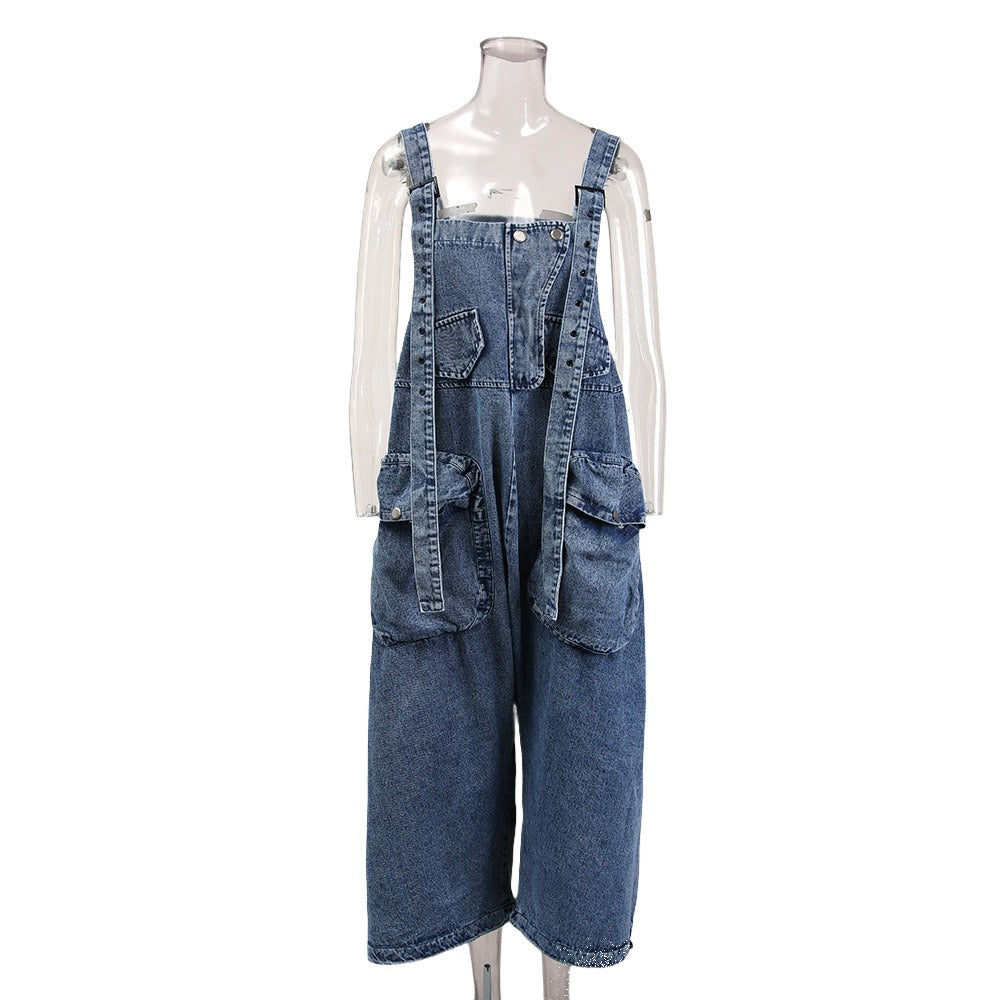 Large Pockets DENIM Jumpsuit Pants