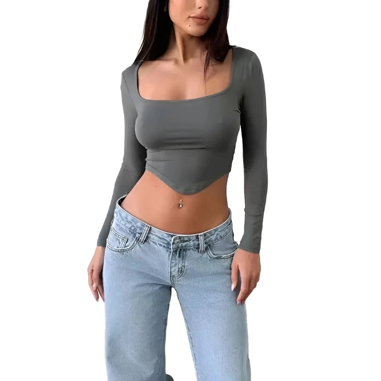 High Quality Sexy Crop Custom Slim Fit Blank Long Sleeve Tops