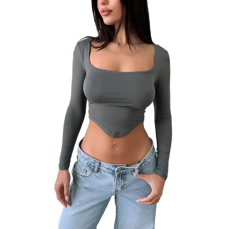 High Quality Sexy Crop Custom Slim Fit Blank Long Sleeve Tops