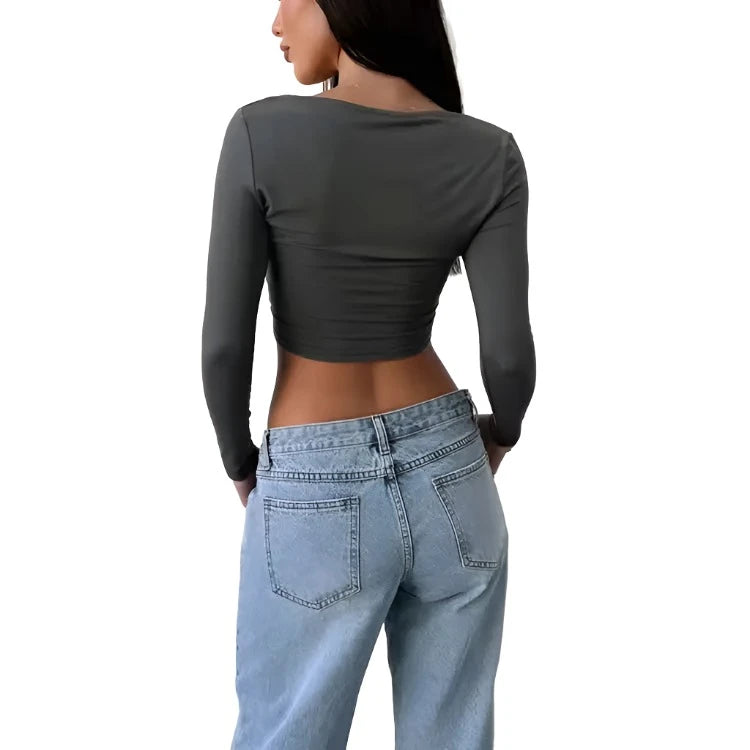 High Quality Sexy Crop Custom Slim Fit Blank Long Sleeve Tops