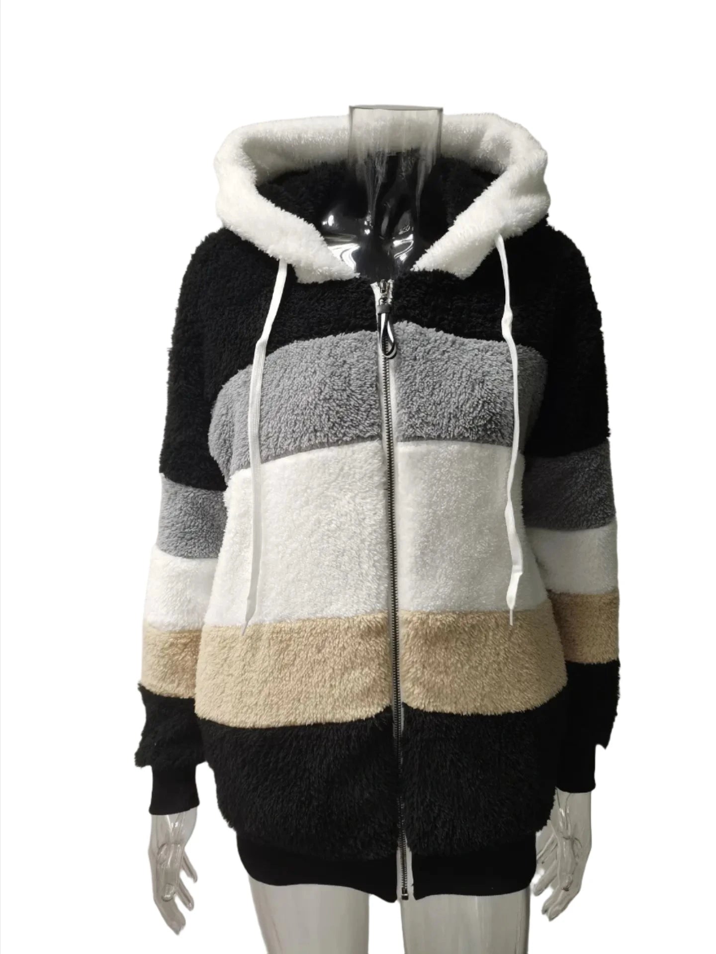 Autumn/Winter Warm Plush Panel Zip Pocket Hooded Loose Coat Women - Simplice Dress