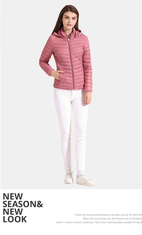 Santelon Winter Parka Ultralight Padded Puffer Jacket For Women Coat With Hood Outdoor Warm Lightweight Outwear With Storage Bag - Simplice Dress