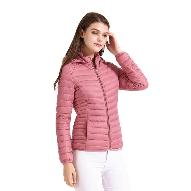 Santelon Winter Parka Ultralight Padded Puffer Jacket For Women Coat With Hood Outdoor Warm Lightweight Outwear With Storage Bag - Simplice Dress