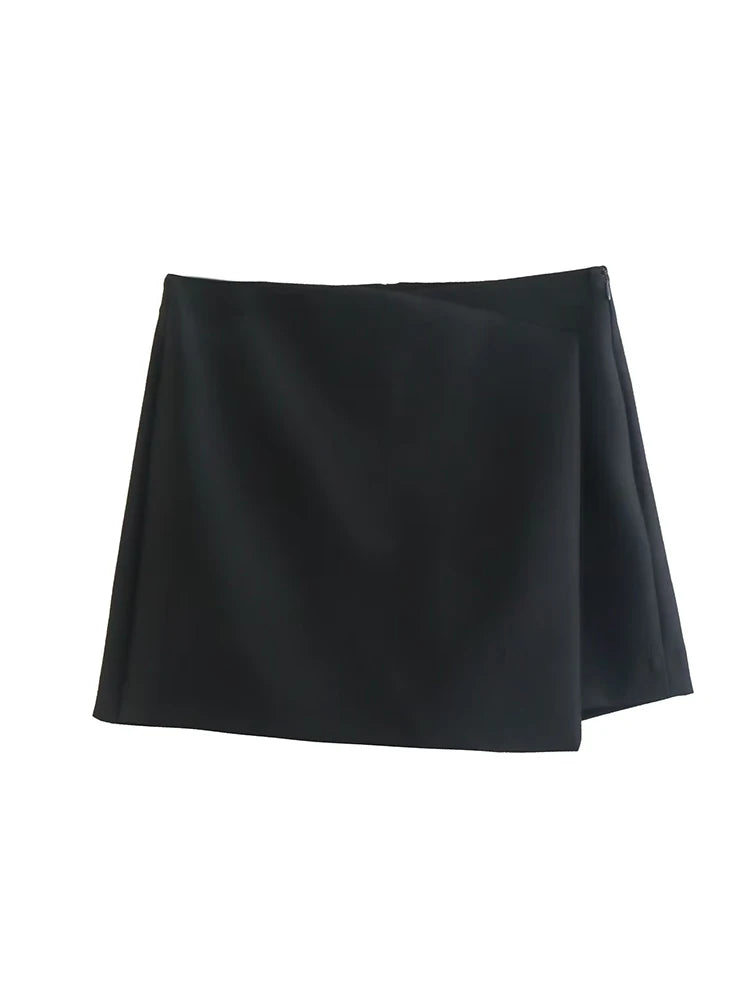 Willshela Women Fashion Solid Asymmetrical Side Zipper Skirts Shorts Vintage High Waist Female Chic Lady Shorts - Simplice Dress