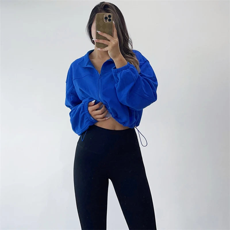 Sean Tsing® Sport Sweatshirt Coats Women Long Sleeve Zipper Up Solid Drawstring Jackets Outdoor Running Training Skiing Hoodies - Simplice Dress