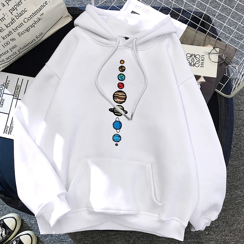 Trend Women Hoodie Pullover Sweatshirt Autumn Cotton Hoodies Men Planet Saturn Print Winter Oversize Clothing Sweater Female Top - Simplice Dress