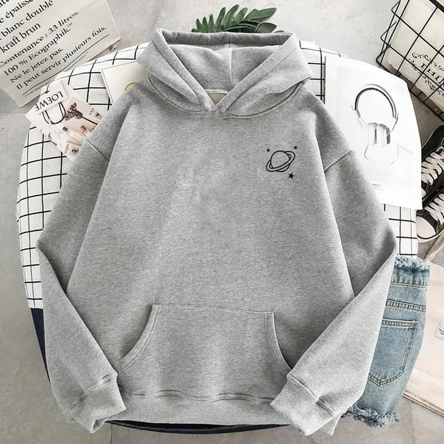 Trend Women Hoodie Pullover Sweatshirt Autumn Cotton Hoodies Men Planet Saturn Print Winter Oversize Clothing Sweater Female Top - Simplice Dress