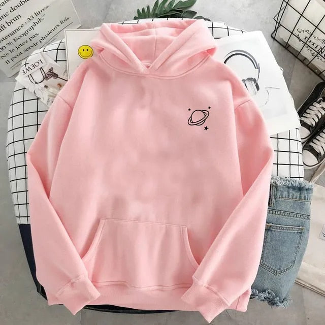 Trend Women Hoodie Pullover Sweatshirt Autumn Cotton Hoodies Men Planet Saturn Print Winter Oversize Clothing Sweater Female Top - Simplice Dress