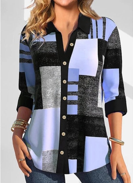 Women's Shirt Blouse Plaid Yellow Blue Purple Print Button Long Sleeve Casual Fashion Shirt Collar Fit Spring & Fall Tops - Simplice Dress