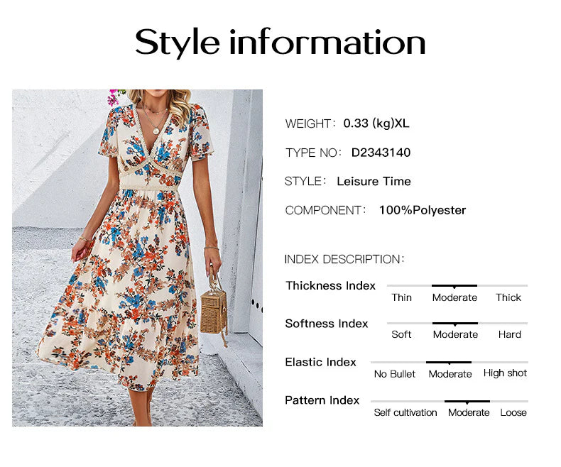 Women's dress, spring and summer casual vacation printed dress